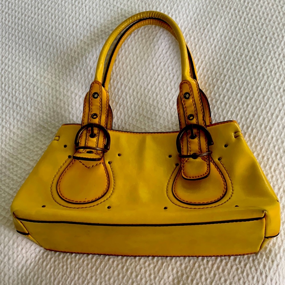 Aldo Yellow Leather Buckle-Detail Satchel